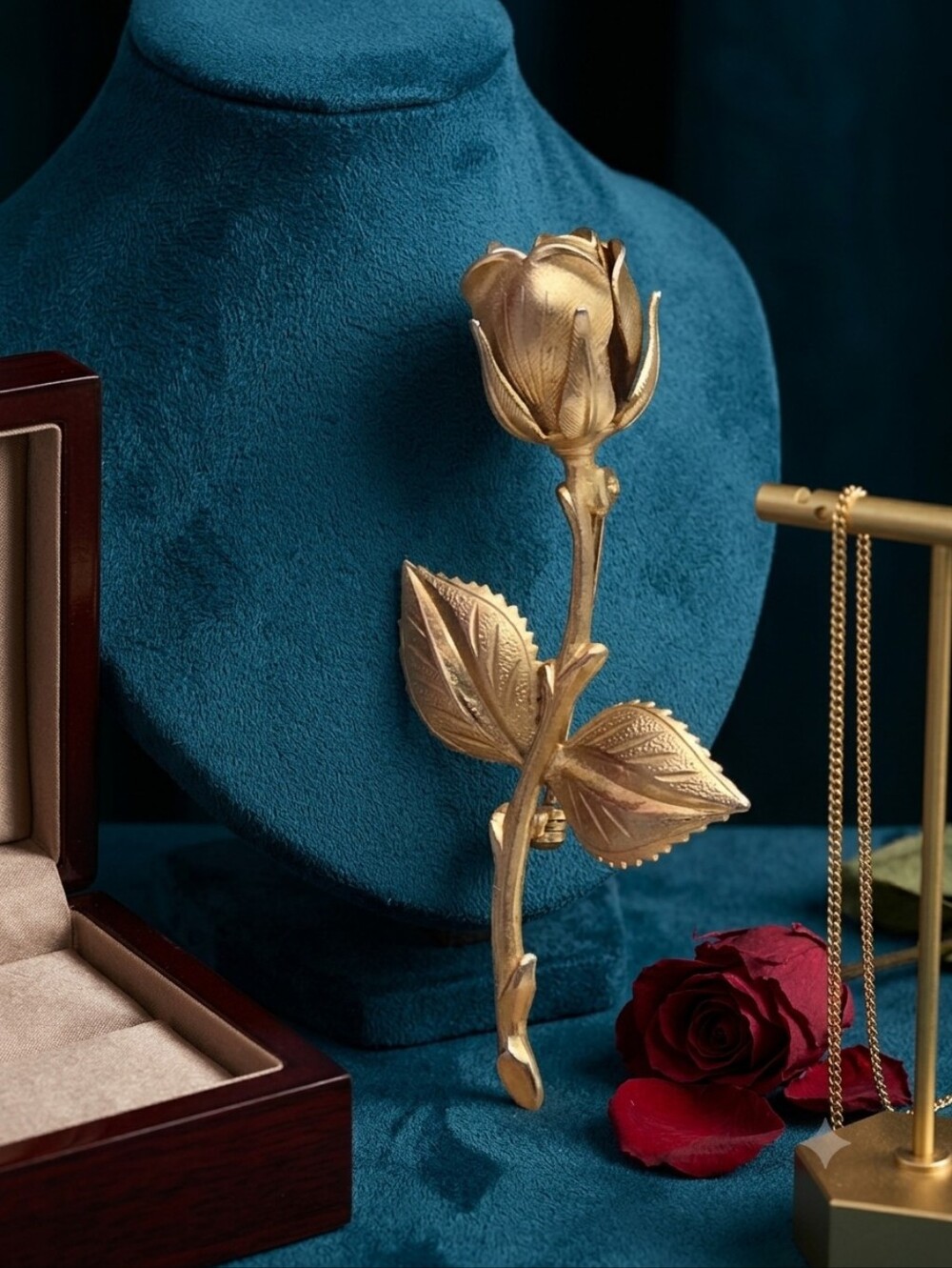 Vintage Gold Rosebud Brooch Pin - Picture 1 of 13